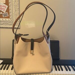 kate spade Cream and Brown Pebbled Leather Shoulder Bag